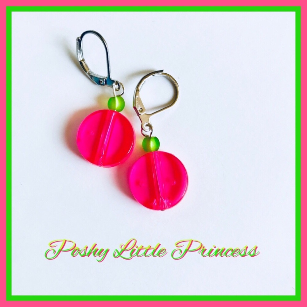 Neon Drop Earrings ~ Pink/Green